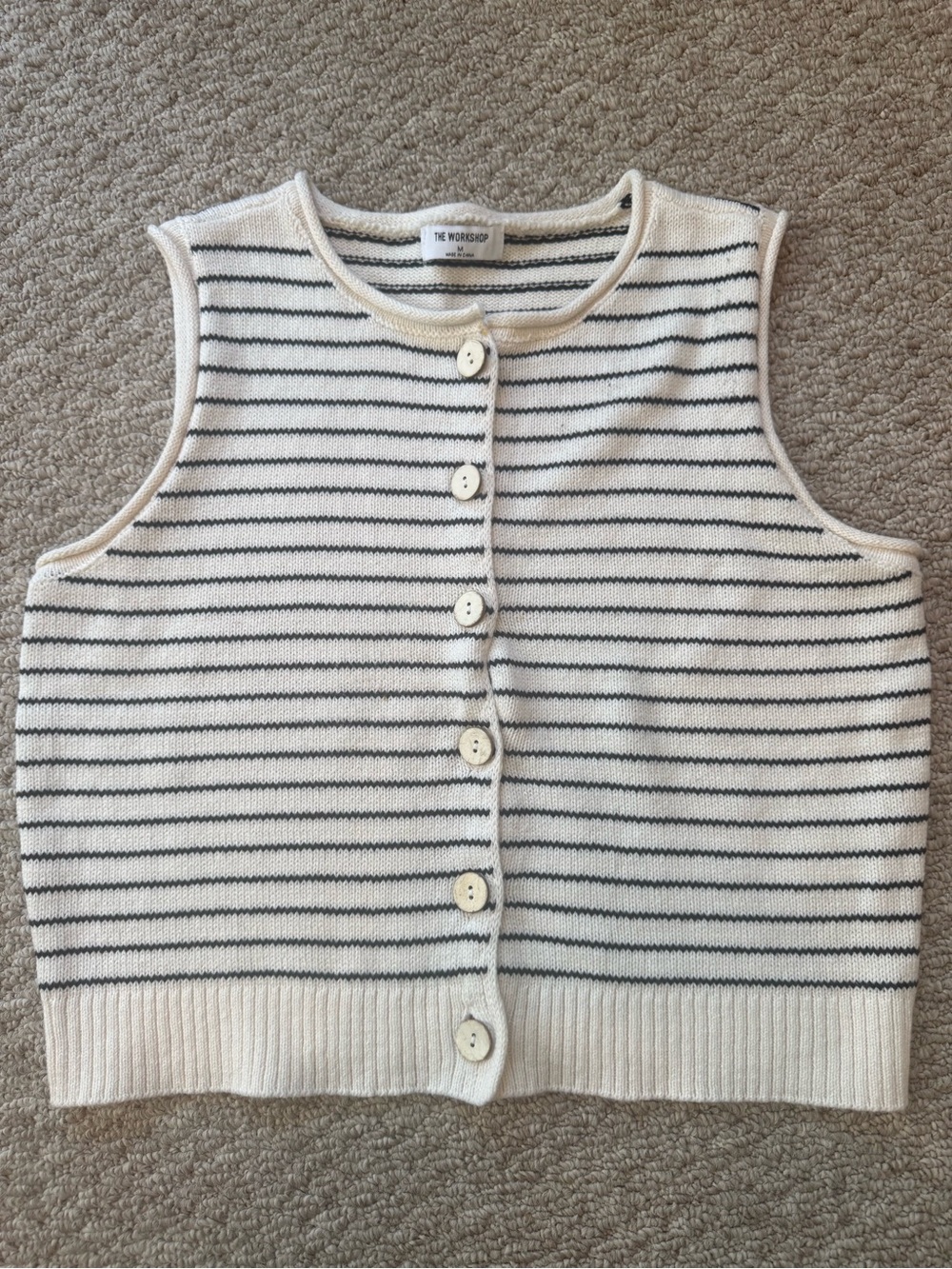 Workshop Republic Clothing Cream and Black Striped Button-Up Sweater Vest